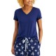  Womens Everyday Cotton V-Neck Pajama T-Shirt, Navy, Medium