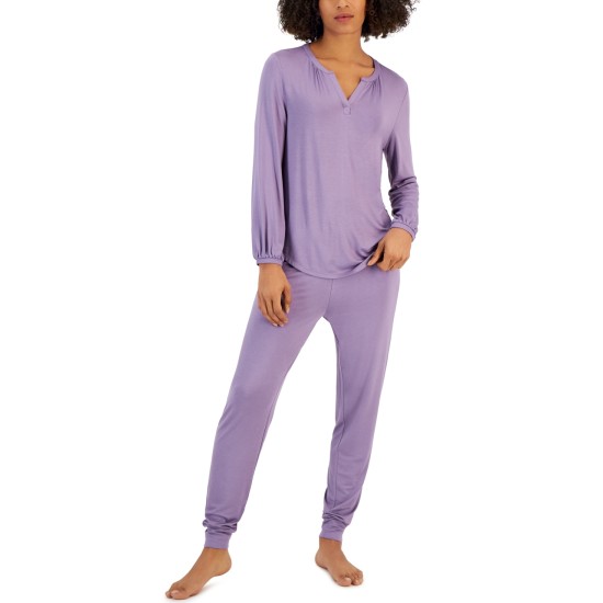 Women’s Modern Essentials Long Sleeve Pajama Set, Purple, Large