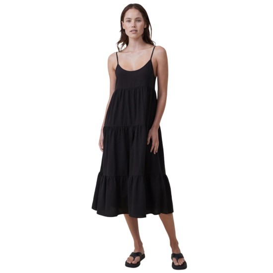  Women’s Summer Tiered Maxi Dress, Black, Small