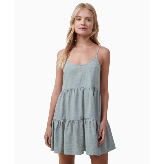  Women’s Summer Tiered Mini Dress, Tinted Sage, Large