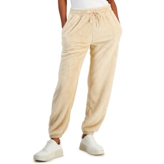  Juniors’ High-Rise Double-Sided Woobie Joggers, Sand, XL