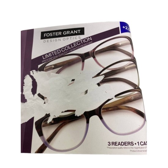  by Foster Grant Leyna Cat Eye Plastic +2.50 Reading Glasses 3 Ct
