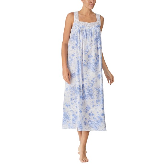  Women’s Cotton Lace-Trim Ballet Nightgown, Blue, Small