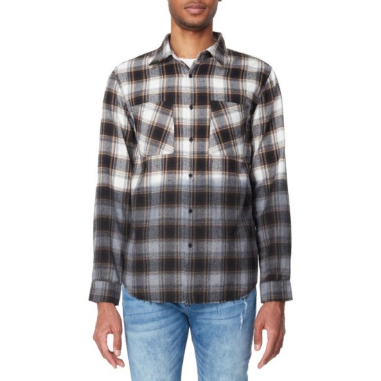  Men’s Checked Regular Fit Colorblock Shirt, Funghi Plaid, Large