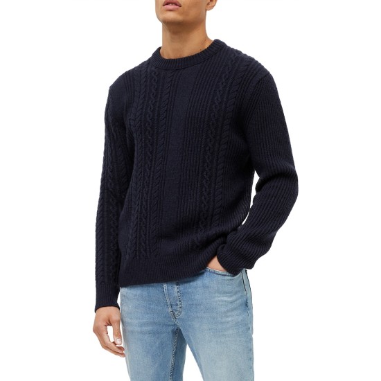  Mens Cable Ribbed Sweater, Navy, X-Large