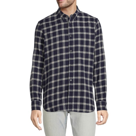  Men’s Checked Button Down Shirt, Navy Gray, X-Large