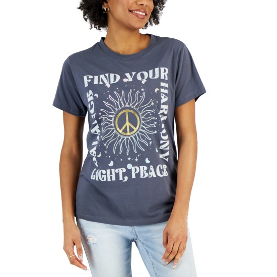  Juniors’ Find Your Harmony-Graphic T-Shirt, Gray, Small