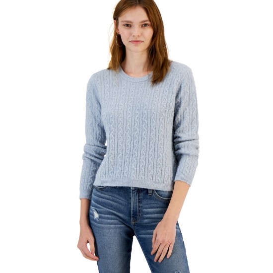  Juniors’ Cable-Knit Crewneck Pullover Sweater, Blue, XL