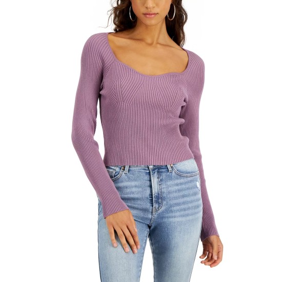  Juniors’ Long Sleeve Bustier Top, Purple, Medium