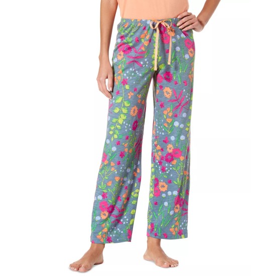  Women’s Printed Knit Long Pajama Sleep Pant, Stormy Weather, Large