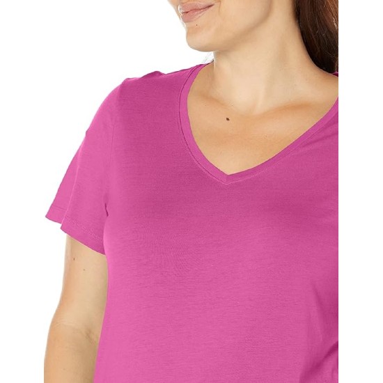  Womens Short Sleeve V-neck Sleep Tee Pajama Top, Purple, Medium
