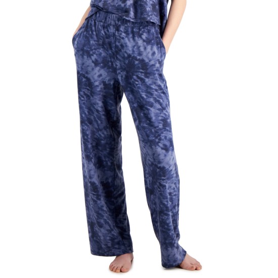  Women’s High-Rise Wide-Leg Pajama Pants, Navy, Medium