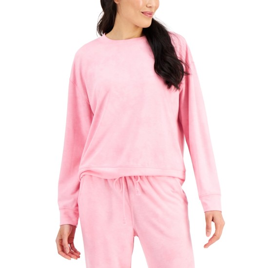  Womens Super Soft Crewneck Pajama Top, Pink, L