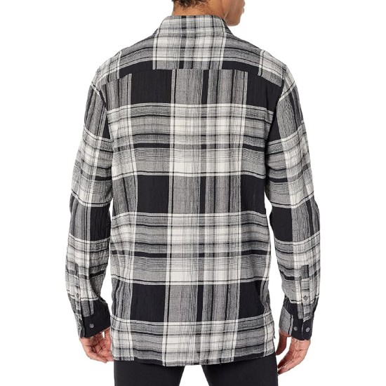  Mens Cole Long Sleeve Plaid Shirt, Gray, Large