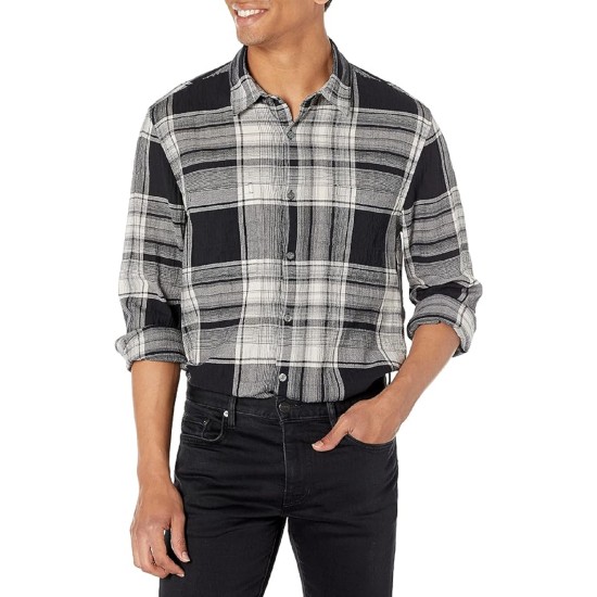  Mens Cole Long Sleeve Plaid Shirt, Gray, Large