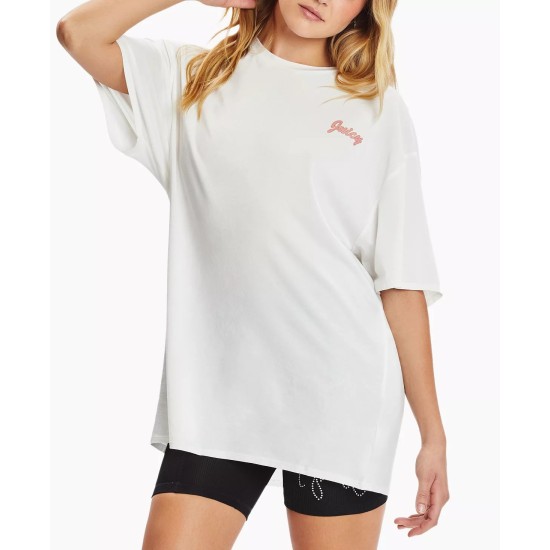  Womens Front Logo Oversized T-Shirt, White, Large