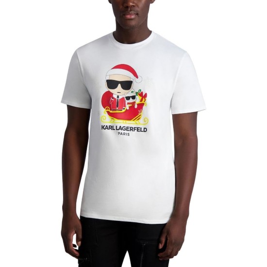  Mens Holiday Crewneck T-Shirt, White, XXL