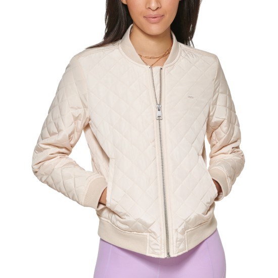 Levi’s Womens Diamond Quilted Casual Bomber Jacket, Natural Sand, Large
