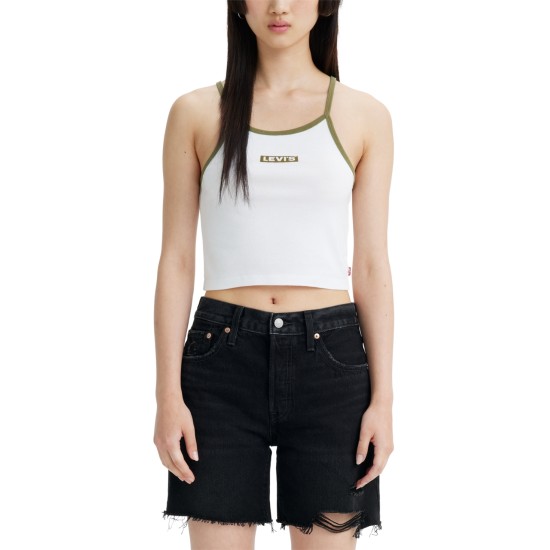 Levi’s Women’s Mazzy Cotton Logo Sleeveless Tank Top, White, XS