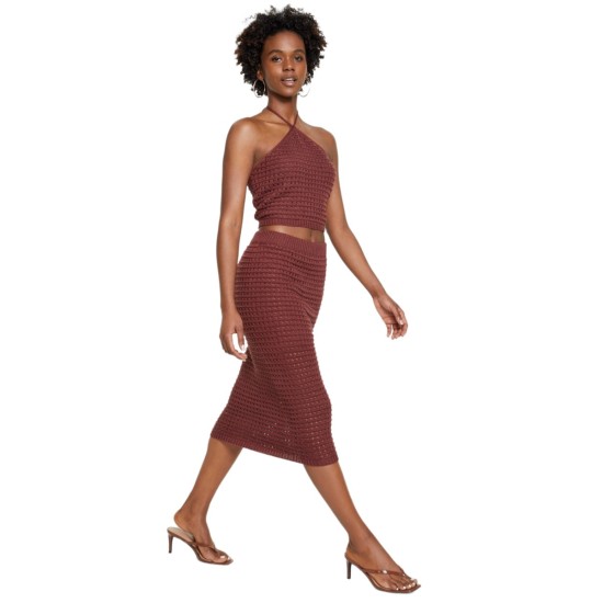  Women’s Mia Crochet Skirt, Brown, Medium