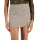  Women’s Plaid Zip-Up Slit-Hem Mini Skirt, Brown Plaid, Medium