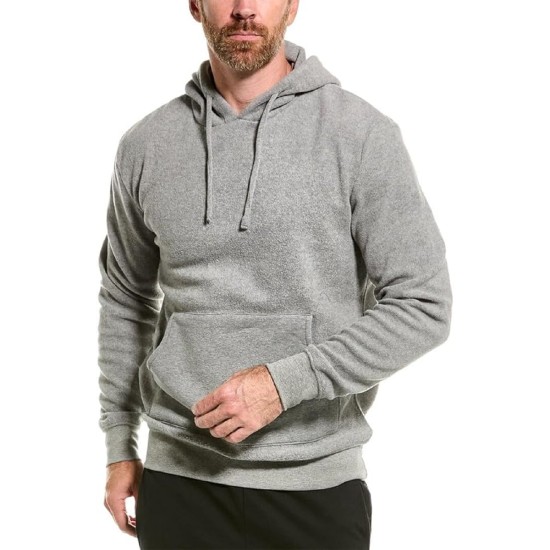  Mens Reverse Teddy Hoodie, Gray, Large