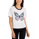  Juniors’ Butterfly-Graphic Ringer T-Shirt, White, XL