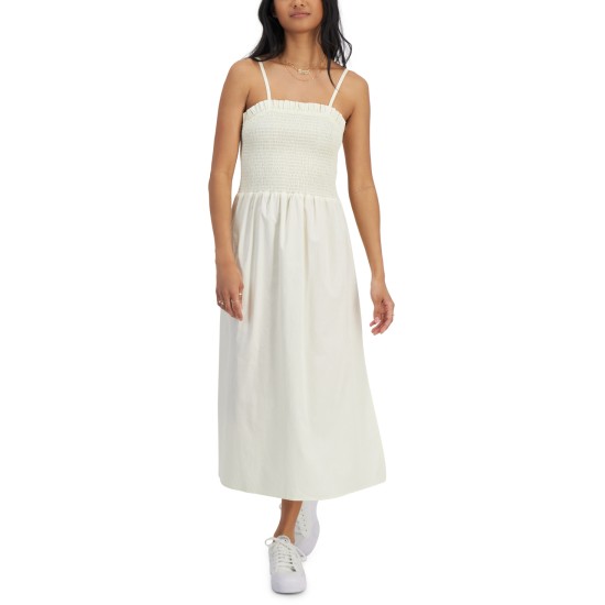  Juniors’ Cotton Smocked Camisole Dress, Cream, Large
