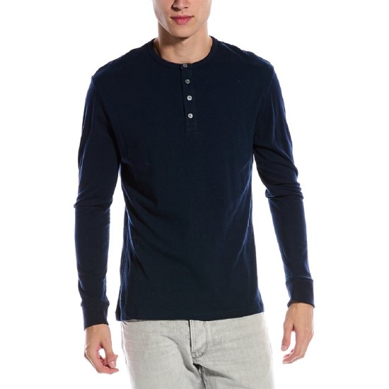 Slate & Stone Jersey Knit 4-Button Henley Long Sleeve Shirt, Navy, Medium