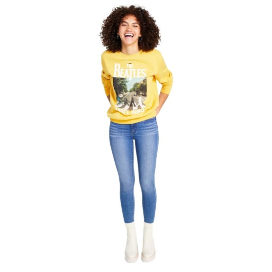  Juniors Abbey Road Long Sleeve Sweater, Yellow, Medium
