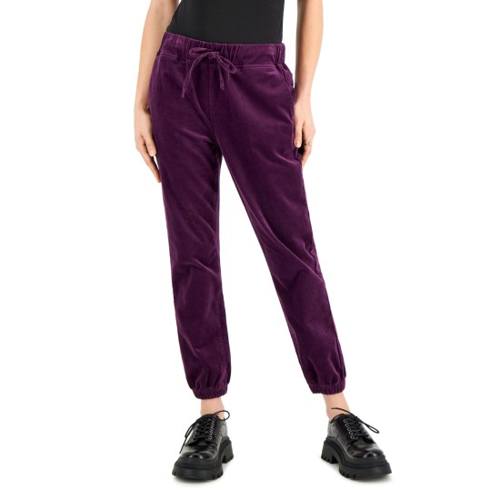  Juniors’ Velvet Drawstring Jogger Pants, Purple Vel, Medium