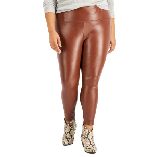  Trendy Plus Size Faux-Leather Leggings, Hot Chocolate, 1X