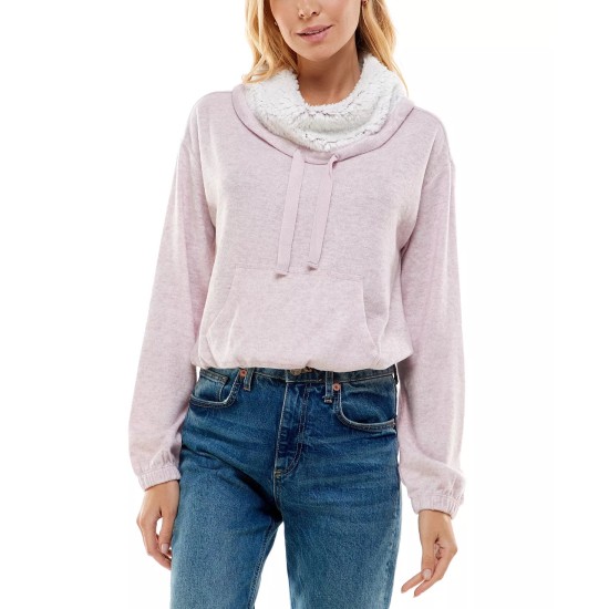  Juniors’ Funnel-Neck Sherpa Hacci Top, Taupe, XS