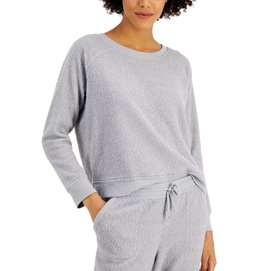  Womens Sherpa Pajama Top, Grey, Small