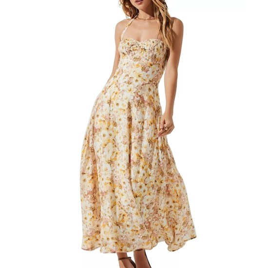  Women’s Mariella Printed Maxi Dress, Taupe Yellow, Medium