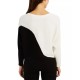  Juniors’ Colorblocked Ribbed Dolman-Sleeve Sweater, Black/white, Medium