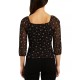  Juniors’ Floral Mesh Ruched-Front 3/4-Sleeve Top, Black, Medium