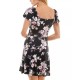  Juniors’ Floral-Print Flutter-Sleeve Fit & Flare Dress, Black/Purple, Small