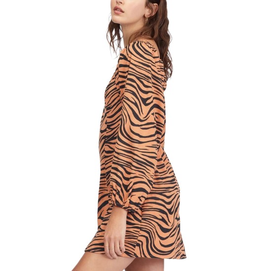  Juniors’ Feeling Flirty Animal Print Mini Dress, Desert Clay, Large