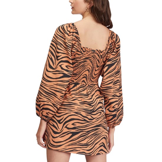  Juniors’ Feeling Flirty Animal Print Mini Dress, Desert Clay, Large