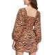  Juniors’ Feeling Flirty Animal Print Mini Dress, Desert Clay, Large