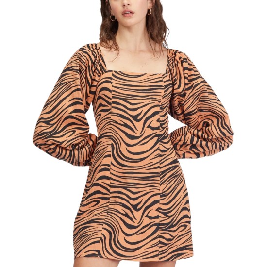  Juniors’ Feeling Flirty Animal Print Mini Dress, Desert Clay, Large