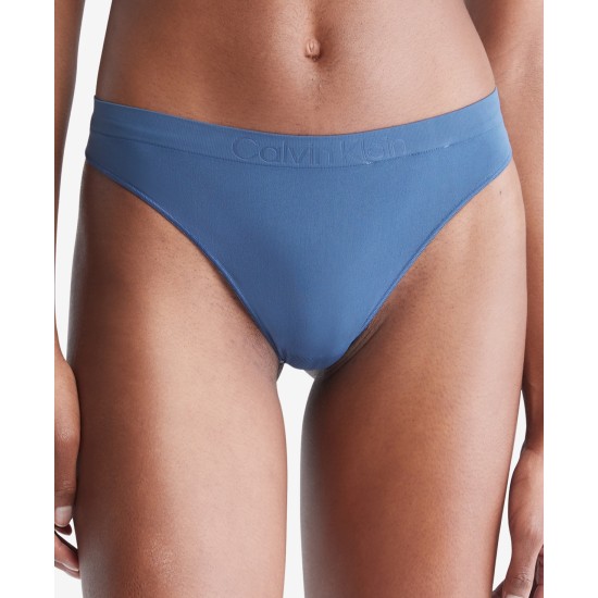  Women’s Bonded Flex Mid-Rise Thong Panty, Blue, Small