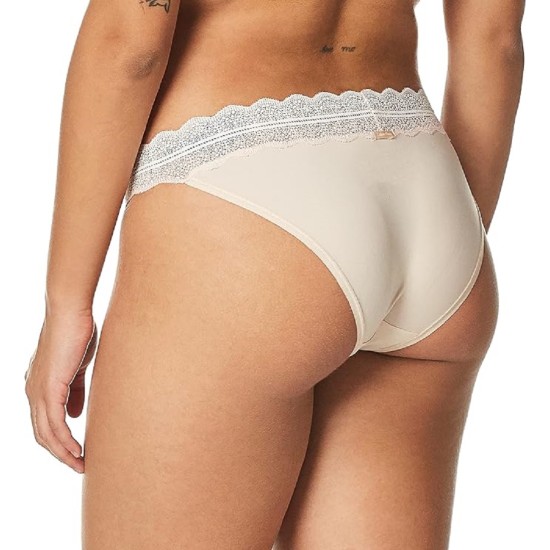  Women’s Micro with Lace Band Bikini Panty, Beige, Large