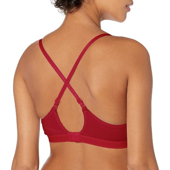  Women’s Pure Ribbed Light Lined Bralette, Wine, Large