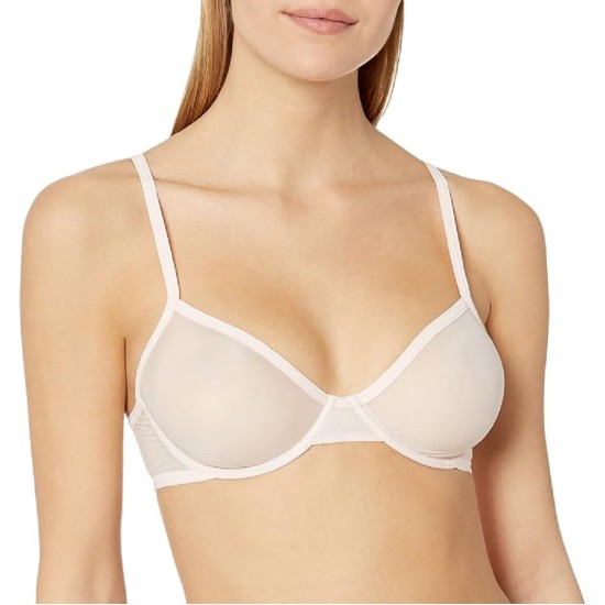  Women’s Sheer Marquisette Unlined Demi Bralette, Nude, 32C