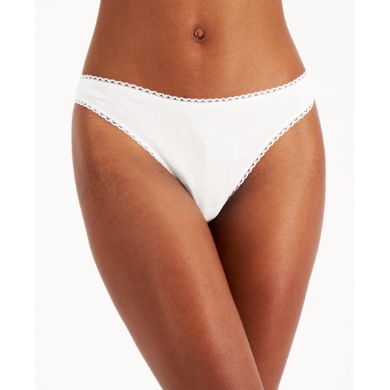  Everyday Cotton Women’s Lace-Trim Thong, White, Large