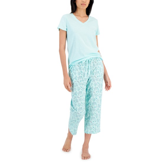  Womens Everyday Cotton V-Neck Pajama T-Shirt, Blue, Small
