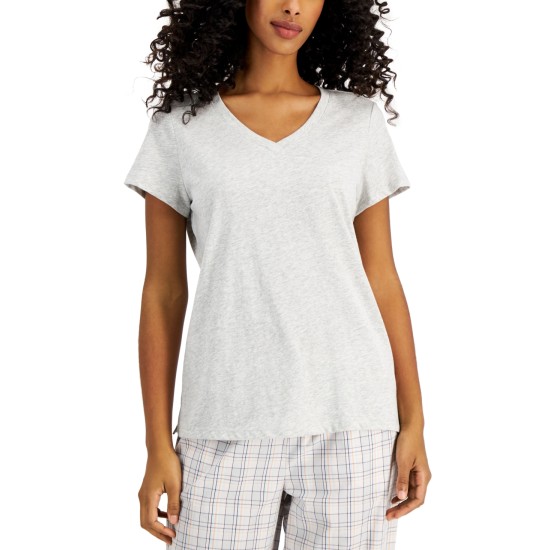  Womens Everyday Cotton V-Neck Pajama T-Shirt, Gray, Large