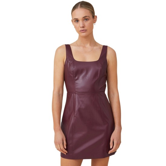  Women’s Faux Polyurethane Mini Shift Dress, Purple Brown, Medium